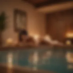 An elegant spa setting with candles and soft lighting