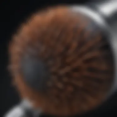 Close-up of the bristles and heating elements of the hair brush dryer