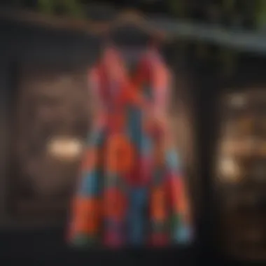 Vibrant Floral Cocktail Dress A vibrant cocktail dress in a stunning floral pattern hanging gracefully.