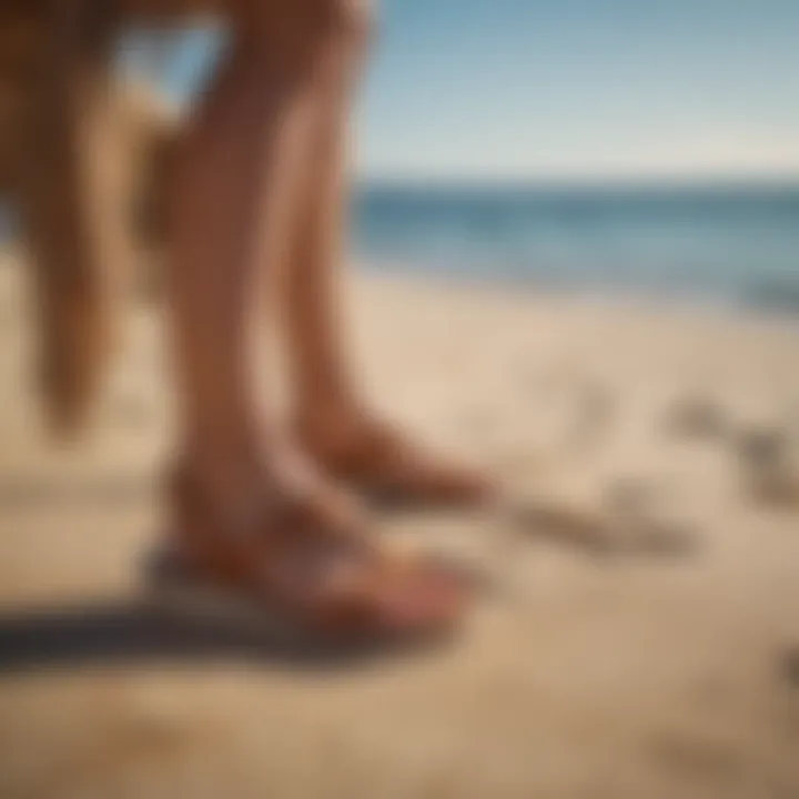 Comfort-focused tan sandals on a beach