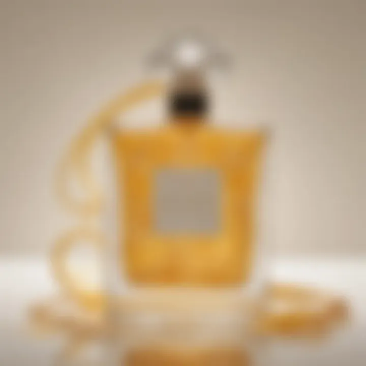 Artistic swirls of amber-hued vanilla perfume essence