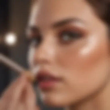 Beauty influencer applying non-transfer foundation with precision brush