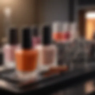 A well-organized beauty station with tools for nail polish application.