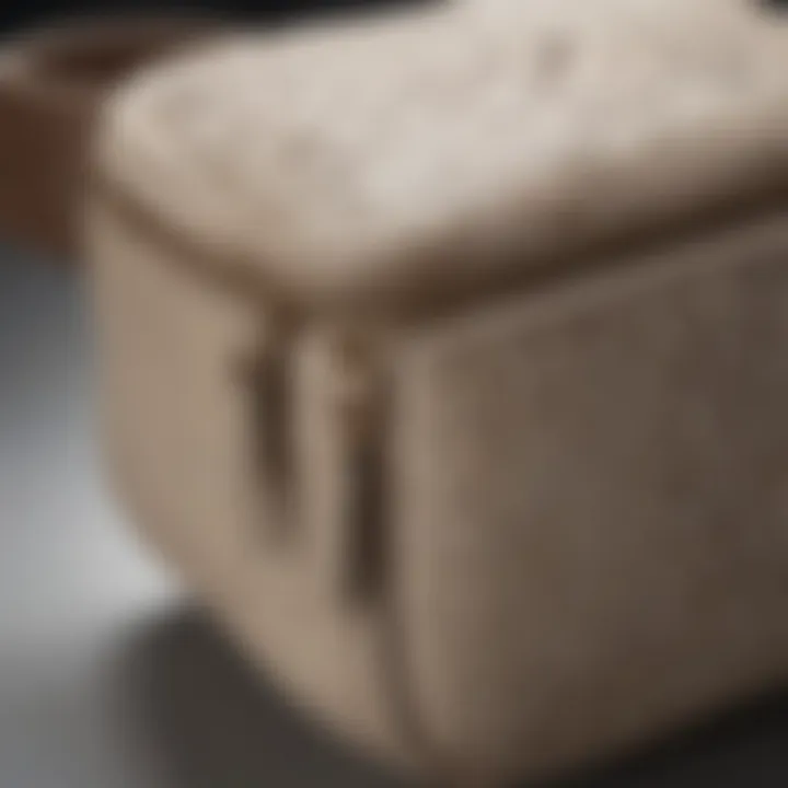 Close-up of the luxurious texture of the Beis Bum Bag in neutral tones