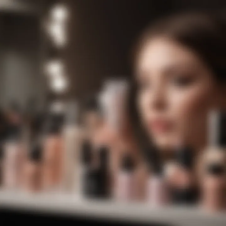 A selection of hypoallergenic makeup products displayed on a vanity