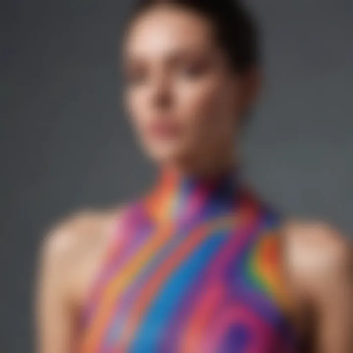 Bold and vibrant skims mock neck tank in abstract setting