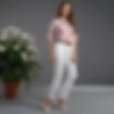 Fresh White Ankle Pants Ensemble Tall woman styling white ankle pants with floral top