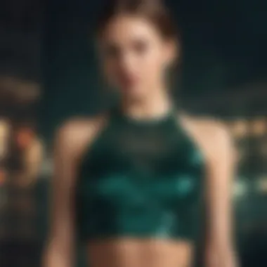 Velvet crop top with embellished sequins in emerald green