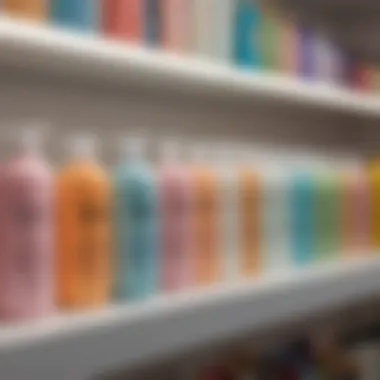 A variety of frizz control conditioners displayed on a shelf