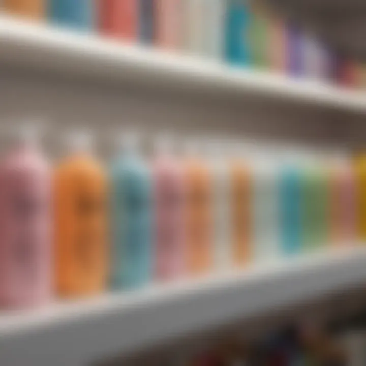 A variety of frizz control conditioners displayed on a shelf