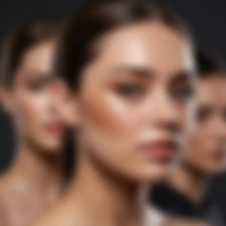 Different skin tones with appropriate foundation shades displayed