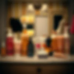 Various hair products suitable for curls displayed on a vanity