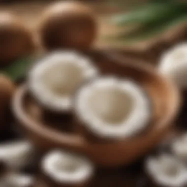Benefits of Coconut Oil for Frizzy Hair Close-up of coconut oil in a wooden bowl with fresh coconuts