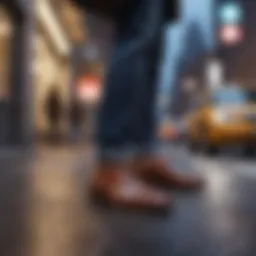 Stylish and comfortable commuting shoes on a city sidewalk