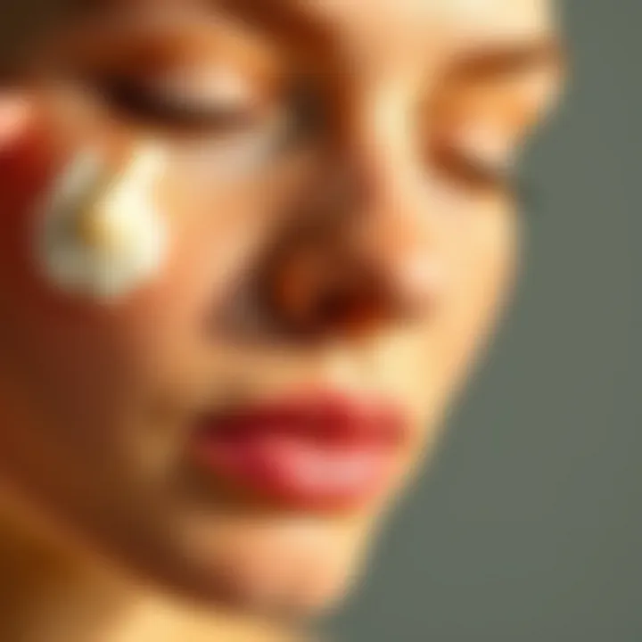 A close-up of sunscreen application on a flawless skin surface, highlighting the importance of even coverage.