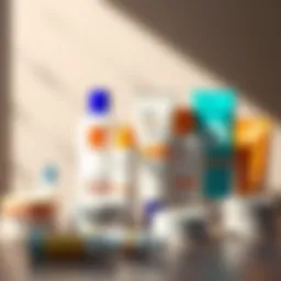 A collection of various sunscreen products displayed elegantly, showcasing their unique packaging and textures.