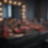 Colorful array of makeup products on a vanity