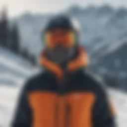A high-performance ski jacket showcased on a snowy mountain.