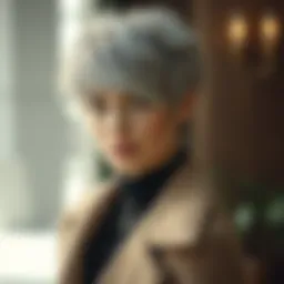 A woman showcasing a trendy hairstyle that cleverly conceals grey roots, illustrating style and confidence.