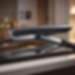 Close-up of a hair straightener on a vanity