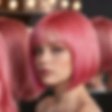 A spectrum of pink hair shades displayed on mannequin heads