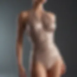 Elegant long torso halter swimsuit draped on mannequin