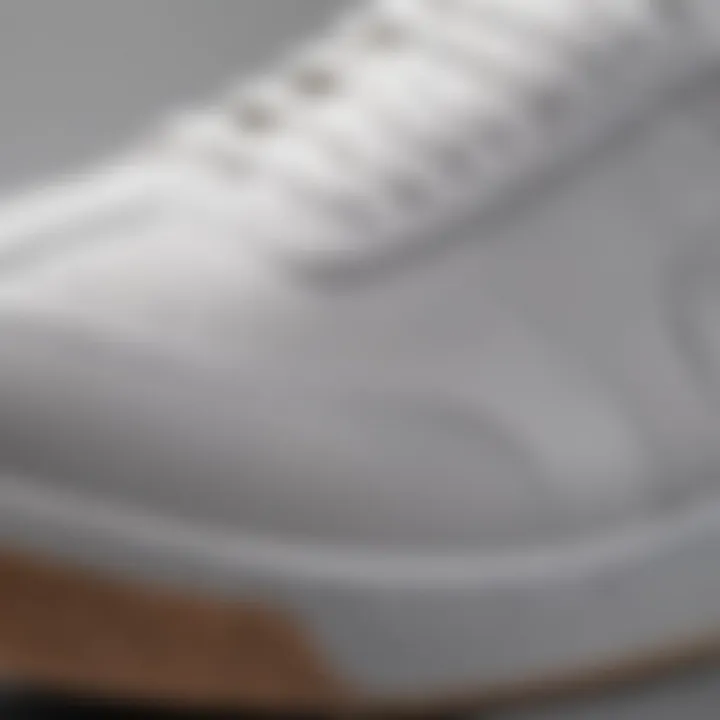 Close-up detail of durable white leather sneaker