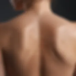 Close-up of back skin affected by acne