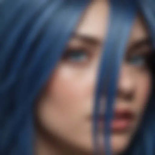 Close-up of blue hair strands highlighting the pigment