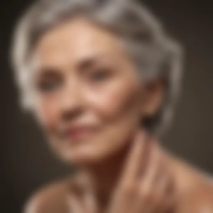 Elderly woman applying moisturizing lotion