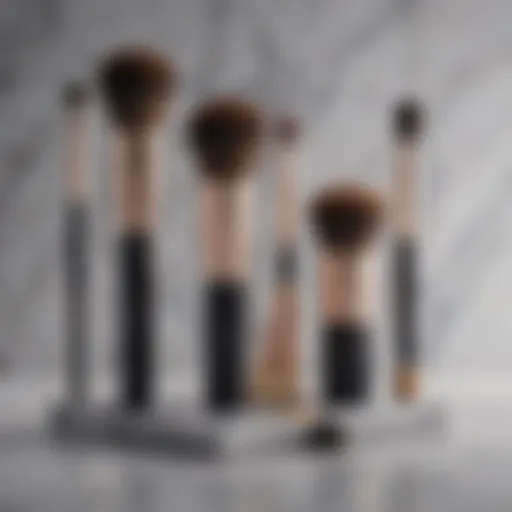 Elegant makeup brushes on marble surface