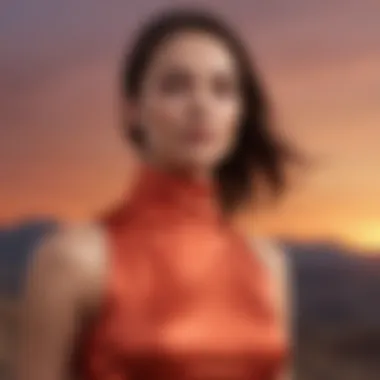 Sunset Elegance Elegantly draped skims mock neck tank in sunset hues