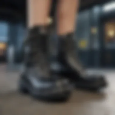 Punk-inspired combat boots with chains and buckles