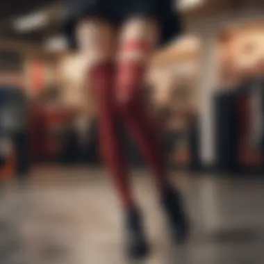 Striking Contrast: Emo Striped Stockings Bold red and black striped stockings with ripped details