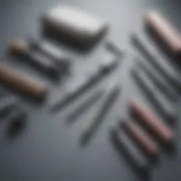 A collection of manicure tools including nail clippers, files, and cuticle pushers arranged artistically.