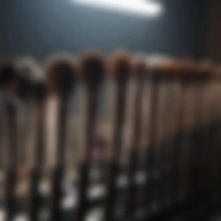 An array of professional makeup brushes displayed elegantly on a vanity