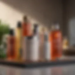 An array of active skin care ingredients in elegant containers