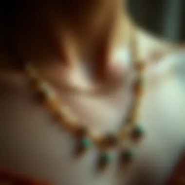 Sustainable Craftsmanship in Jewelry Close-up of a handcrafted necklace made from sustainable materials