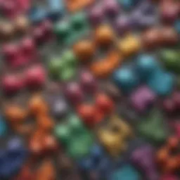 Vibrant collection of swimming suits displayed together.