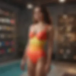 Vibrant bathing suits displayed in a boutique setting