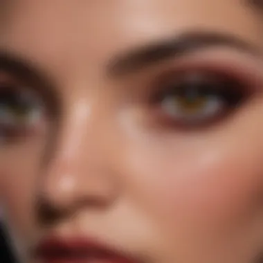 Close-up of brown eyes with deep plum eyeshadow