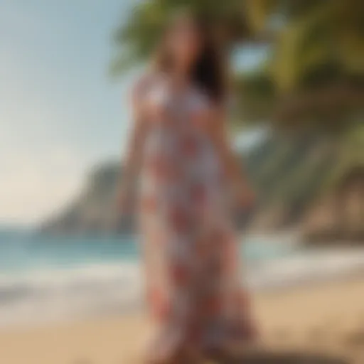 Elegant beach outfit with floral maxi dress