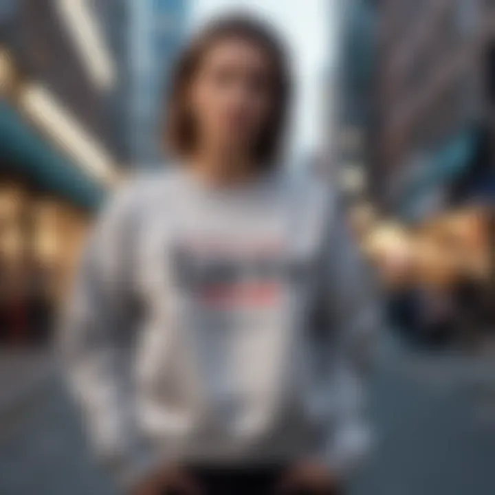 An artistically shot image of a trendy sweatshirt in an urban setting