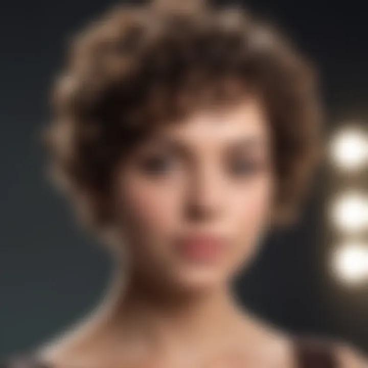 Trendy curly pixie cut emphasizing facial features