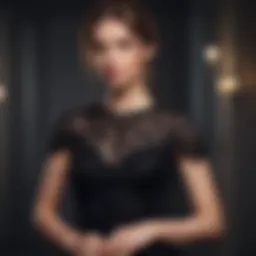 Elegant petite size evening dress in sophisticated black lace