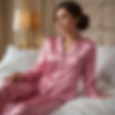 Elegant satin pajama set displayed on a plush bed