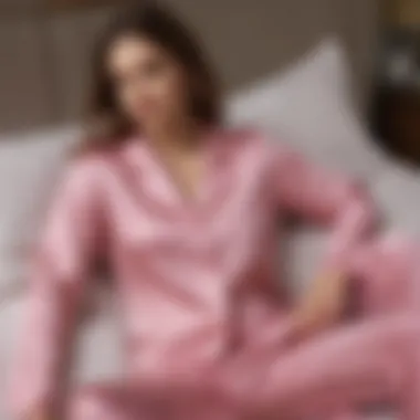 Stylish satin pajamas laid out with accessories