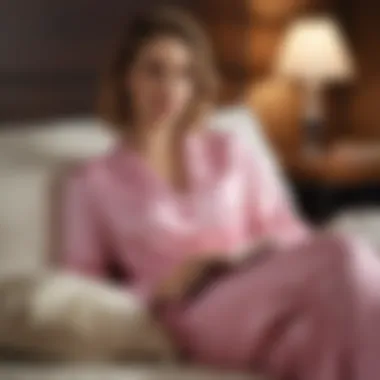 Woman lounging elegantly in satin pajamas with a book