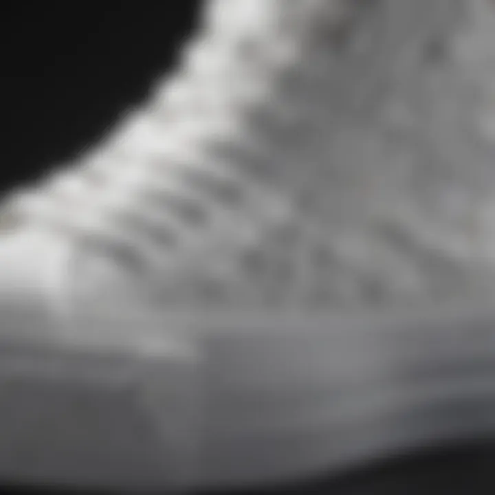 Close-up of the texture and design details of white chunky Converse