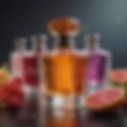 A vibrant display of various fruity perfumes arranged artistically